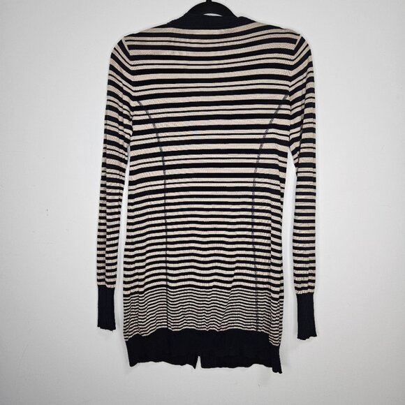 Max Mara Weekend Silk Cardigan Sz L Button Front Striped Navy Blue Beige - Picture 8 of 11